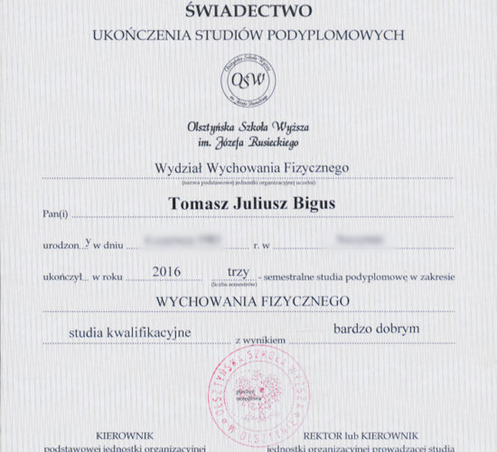 certyfikat - trener personalny Olsztyn